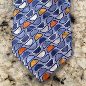 Robert Talbott Estate for Harrods Blue and Orange Geometric Silk Tie